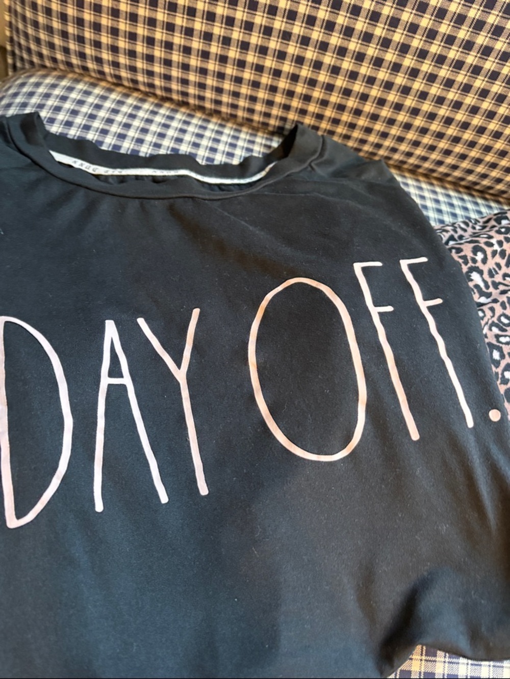 Rae Dunn “day off” Black Top with Pink Leopard Print Bottoms - Picture 2 of 7